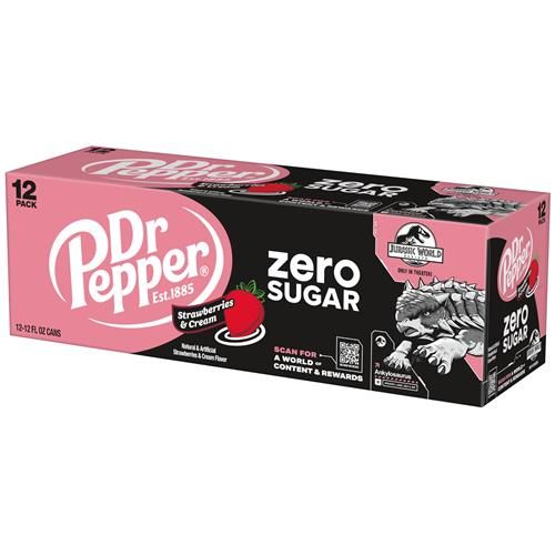 Dr Pepper Zero Strawberries And Cream Soda, 12 Fl Oz Cans, 12 Pack