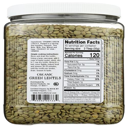 Aurora Products Organic Green Lentils, 56 Oz