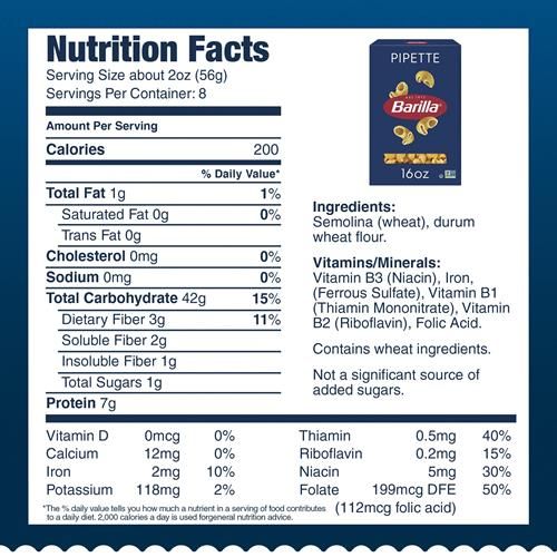 Barilla Pipette Pasta, 16 Oz. Box - Non-Gmo Pasta Made With Durum Wheat Semolina - Kosher Certified Pasta
