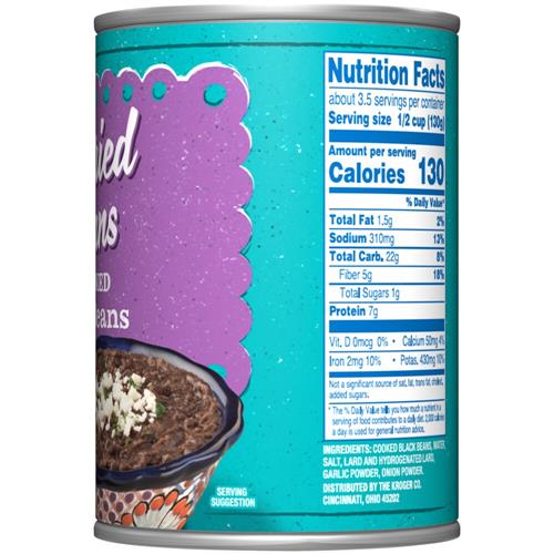 Kroger Seasoned Refried Black Beans 16 oz