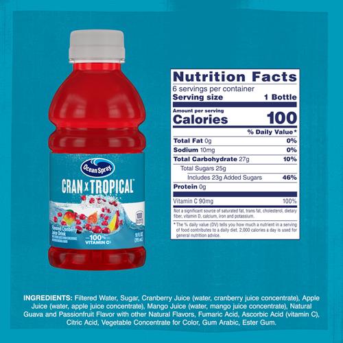 Ocean Spray Cran-Tropical Cranberry Tropical Juice Drinks, 10 Fl Oz Bottles, 6 Count (Pack Of 1)