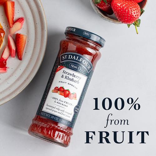 St. Dalfour Strawberry & Rhubarb Fruit Spread - 10Oz - 100% From Fruit & Rhubarb, No Artificial Ingredients, Non-Gmo, No Cane Sugars, All Natural