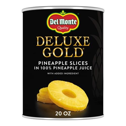 Del Monte Deluxe Gold Pineapple Slices In 100% Pineapple Juice, 20 Oz Can, Canned Fruit