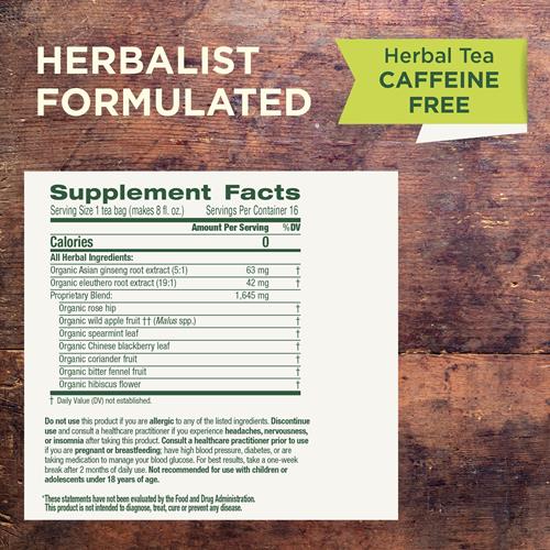 Traditional Medicinals Tea, Organic Stress Ease Focus, With Adaptogens, Everyday Balanced Energy, Ginseng Wild Apple Mint, 16 Tea Bags