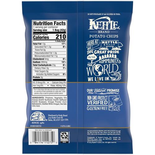 Kettle Brand Potato Chips Sea Salt & Vinegar, 1.5 Oz