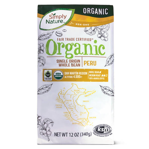 Simply Nature Organic Peru Whole Bean Medium Roast Coffee, 12 oz