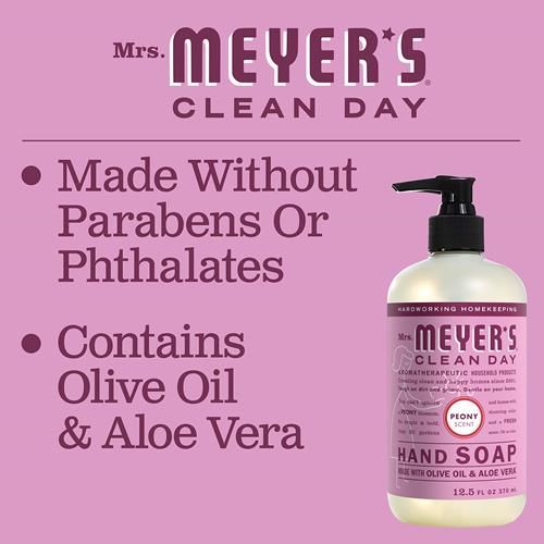 Mrs. Meyers Clean Day Hand Soap, Made With Essential Oils, Biodegradable Formula, Peony, 12.5 Fl. Oz