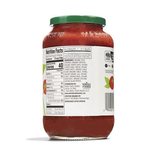 Whole Foods Market Organic Fat Free Marinara Pasta Sauce, 25 Oz