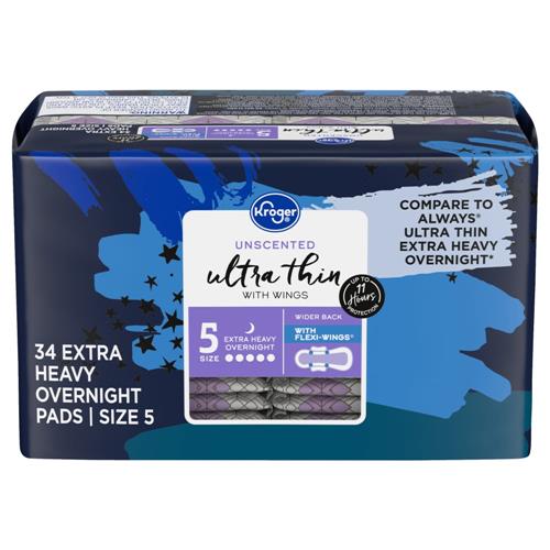 Kroger Ultra Thin Overnight Pads Extra Heavy Unscented 34 ct