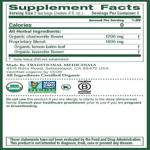 Traditional Medicinals Organic Chamomile With Lavender Herbal Tea (Pack Of 1), Calms The Nervous System, 16 Tea Bags