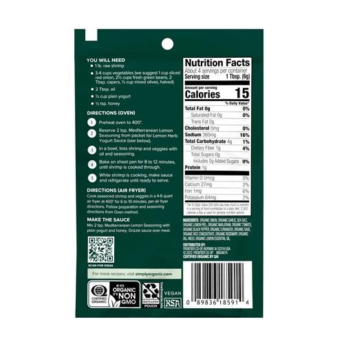 Simply Organic, Seasoning Sheet Pan Mediterranean Lemon Organic, 0.88 Ounce