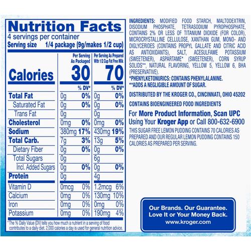 Kroger Sugar Free Lemon Pudding & Pie Filling 1.34 oz