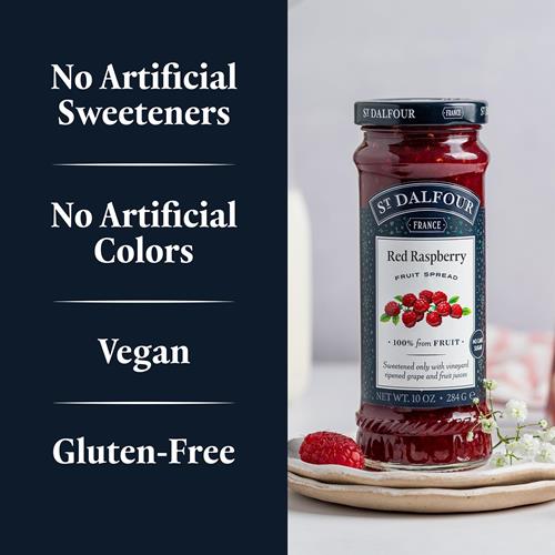 St. Dalfour Red Raspberry Fruit Spread - 10Oz - 100% From Fruit, No Artificial Ingredients, Non-Gmo, No Cane Sugars, All Natural, Made In France