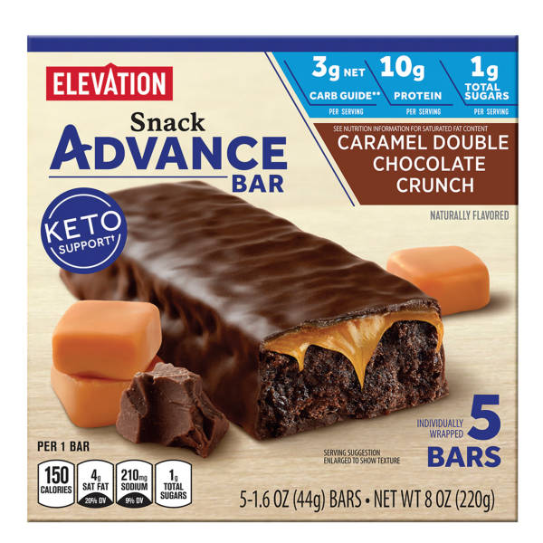 Elevation Caramel Double Chocolate Crunch Advance Snack Bars, 5 count