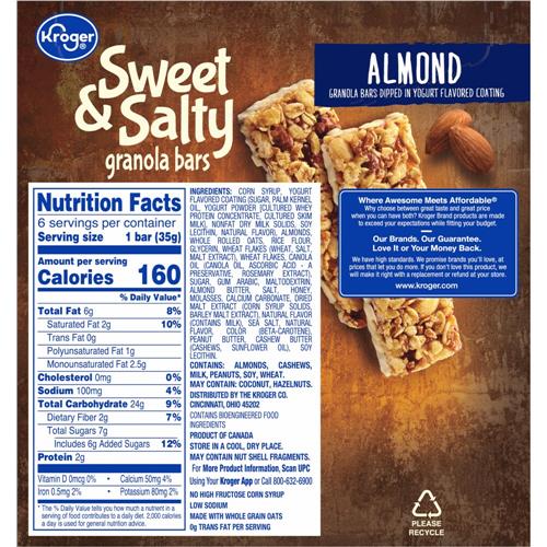 Kroger Sweet & Salty Almond Granola Bars 6 ct