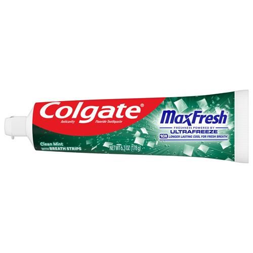 Colgate Max Fresh With Whitening Toothpaste With Mini Breath Strips, Clean Mint Toothpaste For Bad Breath, 6.3 Oz Tube