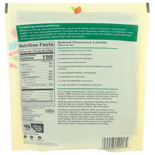 Whole Foods Market Organic Black Lentils, 16 Ounce