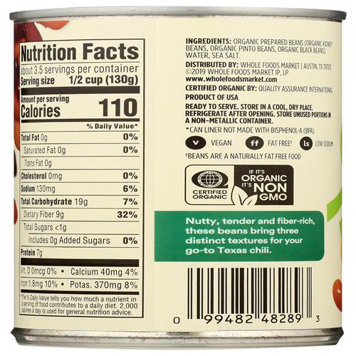 Whole Foods Market Organic Bean Trio (Kidney, Pinto, & Black Beans), 15 Ounce