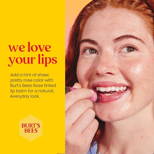 Burts Bees Lip Tint Balm, Long Lasting 2 In 1 Duo Tinted Balm Formula, Color Infused With Hydrating Shea Butter For A Natural Looking Buildable Finish, Rose, 1 Tube