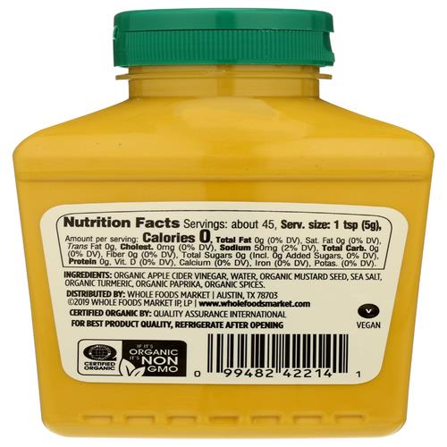 Whole Foods Market, Organic Yellow Mustard, 8 Ounce