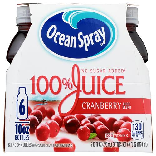 Ocean Spray 100% Juice Cranberry Juice Blend, 10 Fl Oz, 6 Count (Pack Of 1)