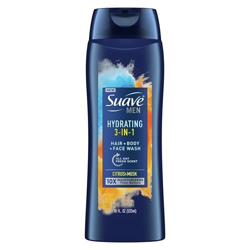 Suave Men 3 In 1 Mens Body Wash, Body Soap For Hydrated Skin And Hair, Hair, Face And Body Wash, With An All Day Fresh Scent 18 Oz