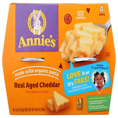 Annies Homegrown, Mac Cheese Real Aged Cheddar 4 Pack, 8.04 Ounce
