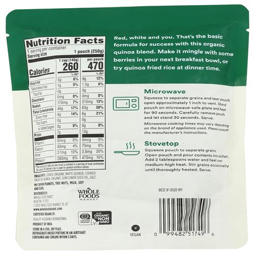 Whole Foods Market White & Red Quinoa Blend, 90-Second Microwave In Pound, 8.8 Ounce