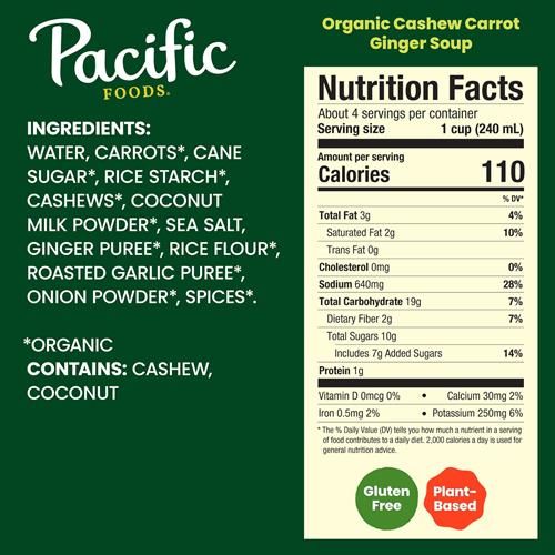 Pacific Foods Organic Cashew Carrot Ginger Soup, 32 Oz Carton