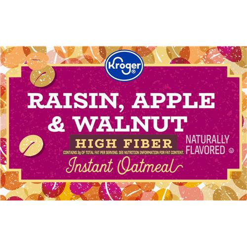 Kroger Raisin Apple & Walnut High Fiber Instant Oatmeal 8 ct