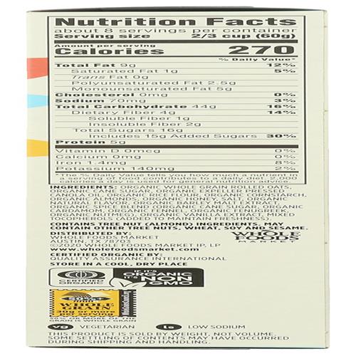 Whole Foods Market Organic French Vanilla Almond Granola, 17 Ounce