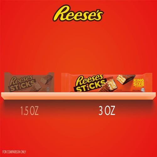 Reeses Sticks Milk Chocolate Peanut Butter Wafer King Size, Candy Pack, 3 Oz