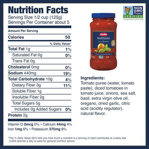 Barilla Pasta Sauce Marinara, 24 Ounce Jar - No Added Sugar - Made With 100% Extra Virgin Olive Oil - No Artificial Colors, Flavors Or Preservatives - Non-Gmo, Gluten Free, Kosher