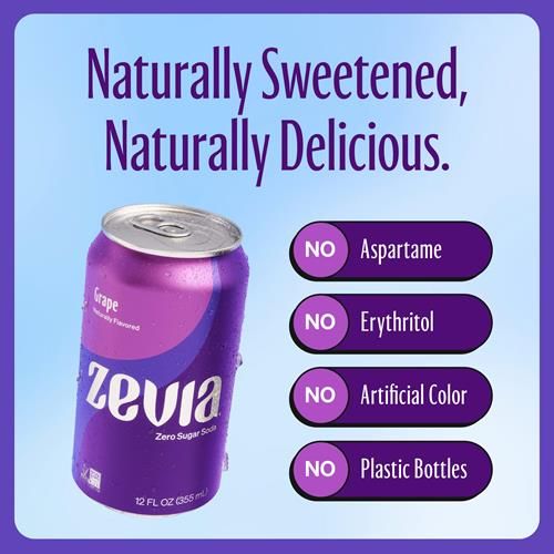 Zevia Grape Zero Calorie Soda, 12 Fl Oz Cans, 6 Pack