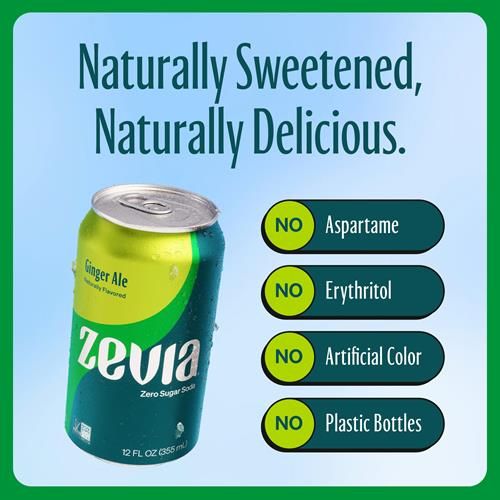 Zevia Zero Calorie Soda, Ginger Ale, 12 Ounce Cans (Pack Of 6)