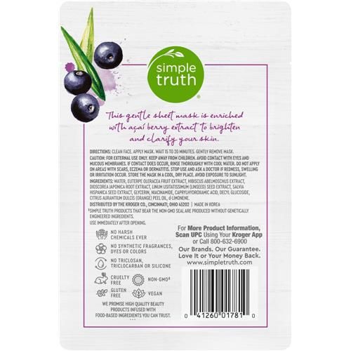 Simple Truth Brightening Acai Berry Facial Sheet Mask 0.6 fl oz