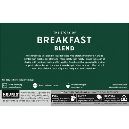 Starbucks K-Cup Coffee Pods, Medium Roast Coffee, Breakfast Blend, 100% Arabica, 1 Box (10 Pods)