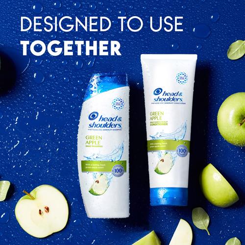 Head And Shoulders Dandruff Shampoo, Anti-Dandruff Treatment, Green Apple For Daily Use, Paraben Free, 12.5 Oz