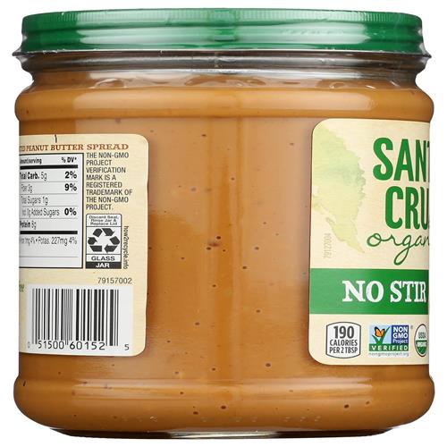 Santa Cruz Organic Organic No Stir Dark Roast Crunchy Peanut Butter Spread, 16 Oz