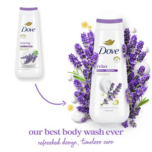 Dove Body Wash Relax Lavender Oil & Chamomile For 24Hr Lotion-Soft Skin Moisturizing Skin Cleanser With No Sulfates No Parabens 20 Oz