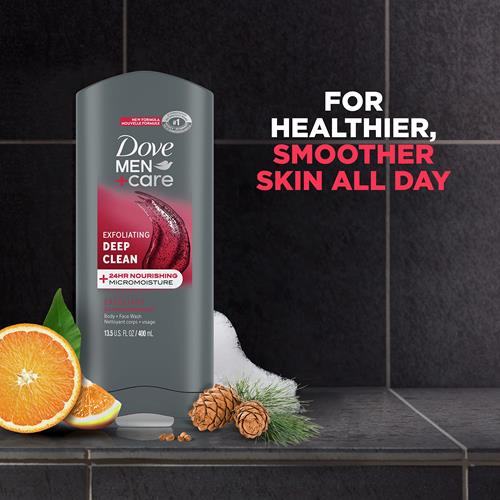 Dove Men + Care Body And Face Wash Exfoliating Deep Clean Body Wash For Men With 24-Hour Nourishing Micromoisture Technology, 13.5 Oz