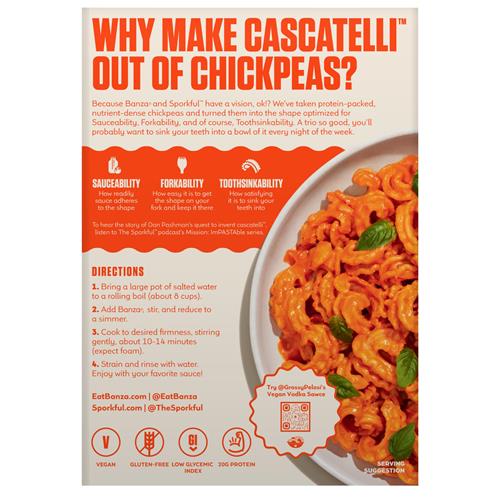 Banza Cascatelli Pasta From Chickpeas - Gluten Free, High Protein, And Lower Carb Protein Cascatelli Pasta Noodles - 8Oz