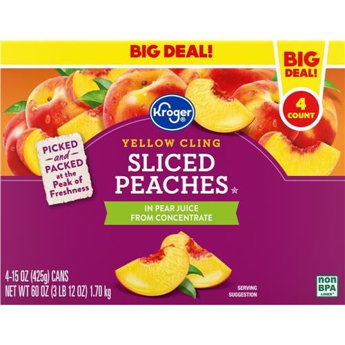 Kroger Canned Yellow Cling Sliced Peaches 4 ct / 15 oz