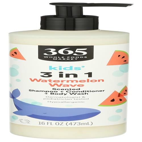 Whole Foods Market Kids 3-In-1 Shampoo, Conditioner, & Body Wash, Watermelon, Hypoallergenic, 16 Fl Oz