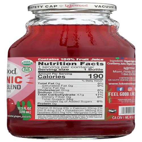 Lakewood Organic Juice Cranberry Blend, 12.5 Fz