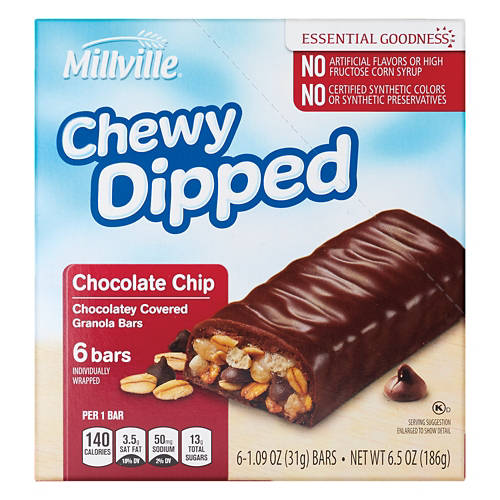 Millville Chocolate  Chip  Chewy Dipped Granola Bars, 6 count