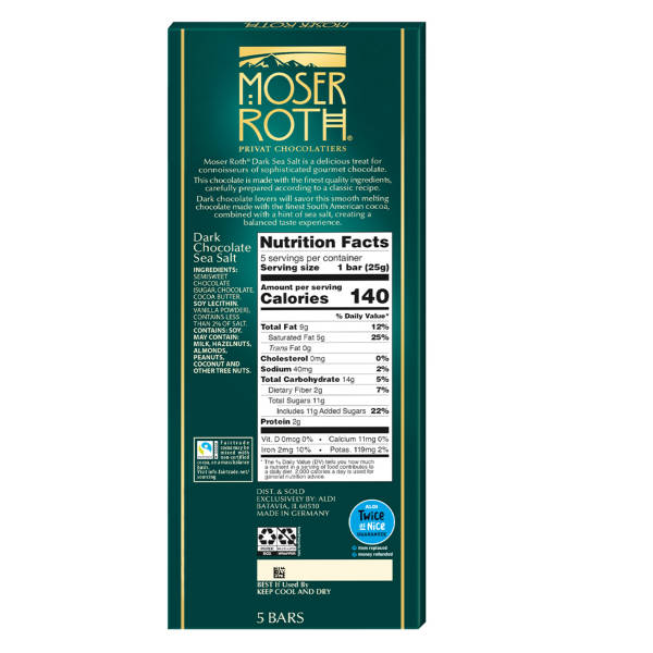 Moser Roth Dark Chocolate Sea Salt Bar, 4.4 oz