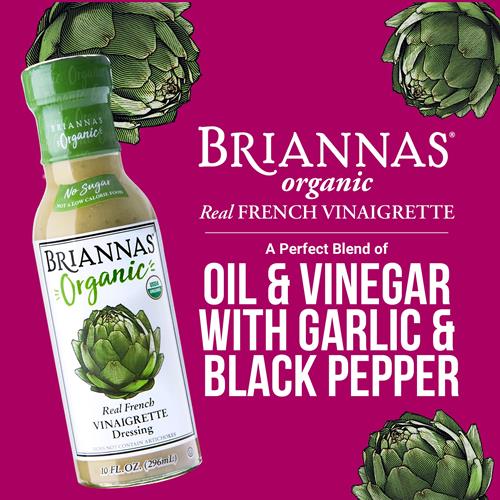 Briannas - Organic Real French Vinaigrette Dressing - Certified Kosher & Organic Salad Dressing Made With Premium Ingredients - Sugar-Free Dressing - 10 Oz. Bottle