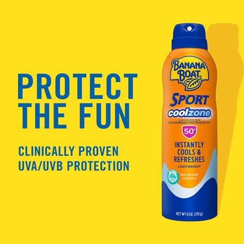 Banana Boat Sport Cool Zone Spf 50 Sunscreen Spray, 6Oz | Sport Sunscreen Spray Spf 50, Clear Sunscreen Spray, Banana Boat Sunscreen Spray Spf 50, Oxybenzone Free Sunscreen, 6Oz