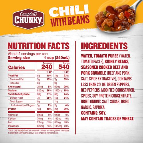Campbells Chunky Chili With Beans, 19 Oz Can
